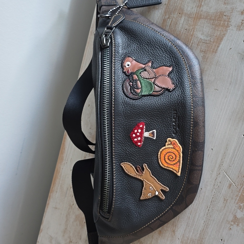 Coach Warren Belt Bag In Signature Print With Creature Patches
